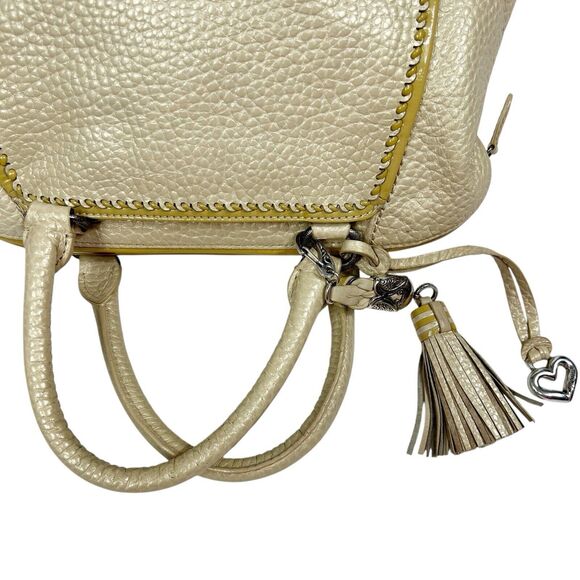 Brighton Metallic Cream Pebbled Leather Dual Handle Satchel U197302 Tassel Charm - Picture 7 of 14